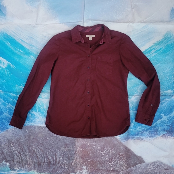 Burberry Brit button-up long sleeve Burgundy designer shirt size xtra-small - Picture 3 of 6